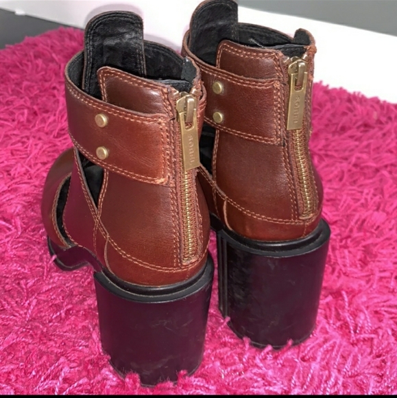 Sorel Margo Cutout Leather Fisherman Sandals Chunky Heel Zip Ankle Bootie - Picture 4 of 8